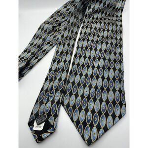 Fratelli Moda Mens Silk Tie Blue Gold Geometric Medallion Made in Italy Black